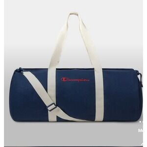 Champion Barrel 24" Duffle Bag Navy Blue White Canvas Gym Travel Weekend Bag